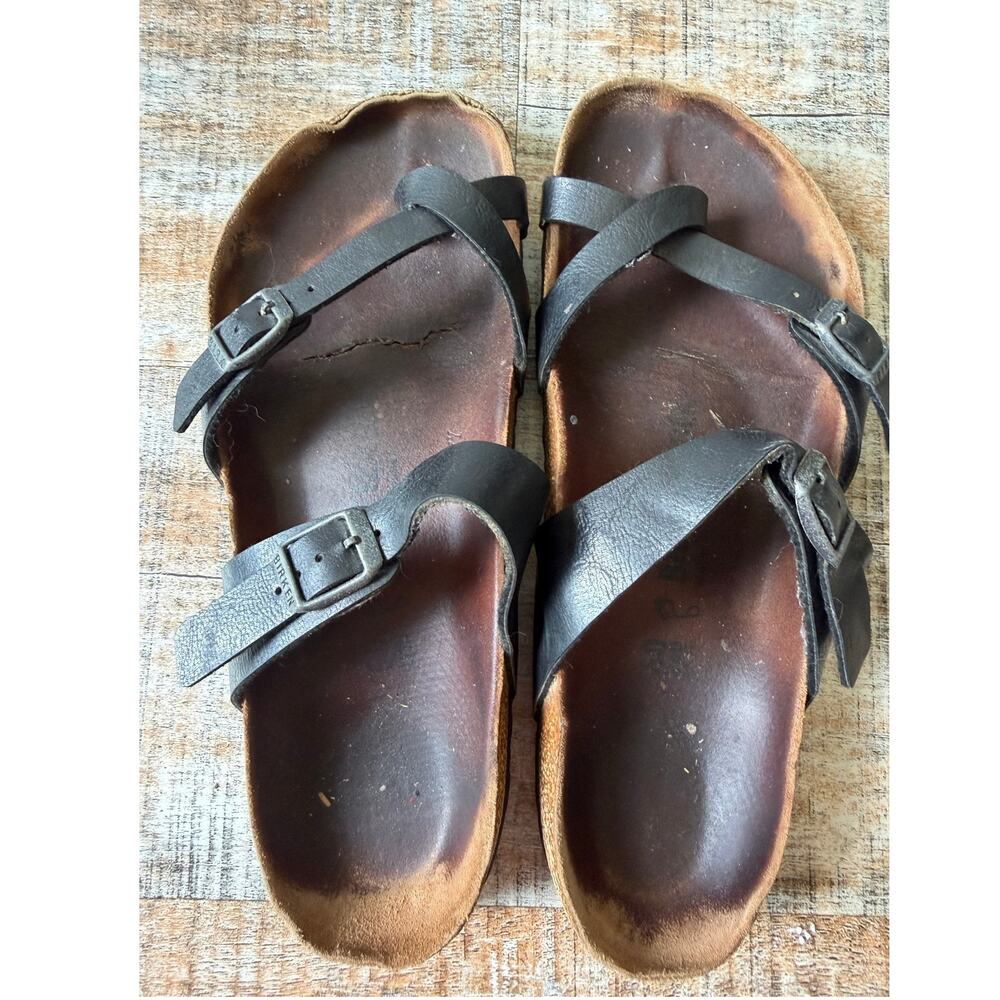 Birkenstock Mayari Birko-Flor Leather Comfort Sandals Slip On Black Size 9 EU 40